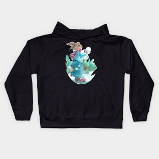 Rabbit throwing snowballs 22/11/23 - vintage Christmas inspired designs Kids Hoodie